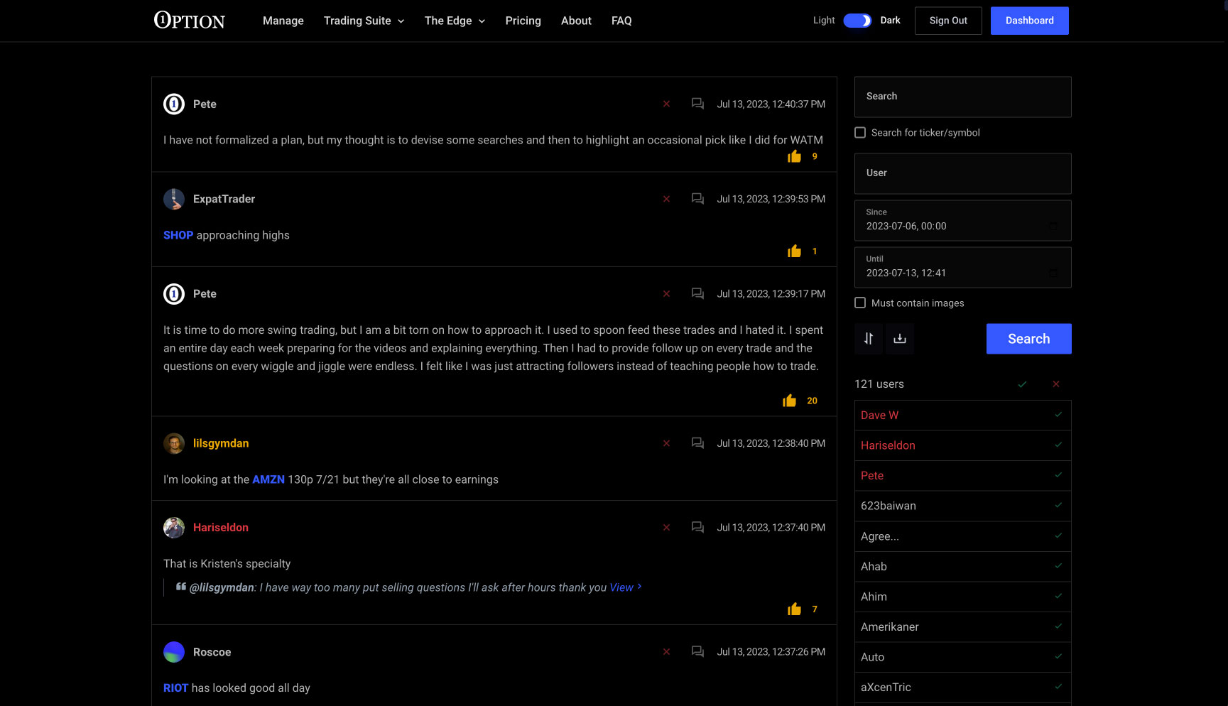 With this powerful search engine, you have the ability to delve into the vast archives of chat room messages and a wealth of trading knowledge and insights. Whether you're seeking information on specific symbols, exploring relevant topics, searching by date, or even looking up specific users, this feature has you covered. Unlock the ability to review old trades and lessons shared by Professional Traders and fellow members. Dive into historical market conditions and mine the treasure trove of information stored within the Chat Room. Furthermore, our Chat History has been consolidated into Chat Room Lessons, a repository of handpicked lessons from previous chat room conversations neatly categorized by topic. This invaluable resource empowers you with the tools for powerful study and continued growth.